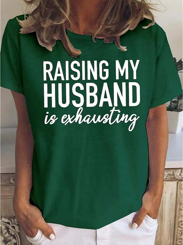  T-shirt Femme Taquin Mari Graphique Lettre Stylé Décontracté Manches Courtes Col Ronds Hauts Réguliers Quotidien Week-end Imprimé Rouge Bleu Vert Été Printemps Taquin Mari
