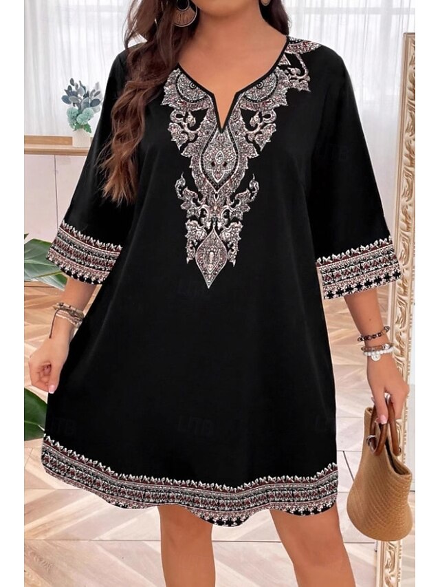 Women's Mini Dress Boho Dress Print Dress Fashion Classic Daily Beach Weekend Regular Fit Flower Half Sleeve V Neck Black Summer4