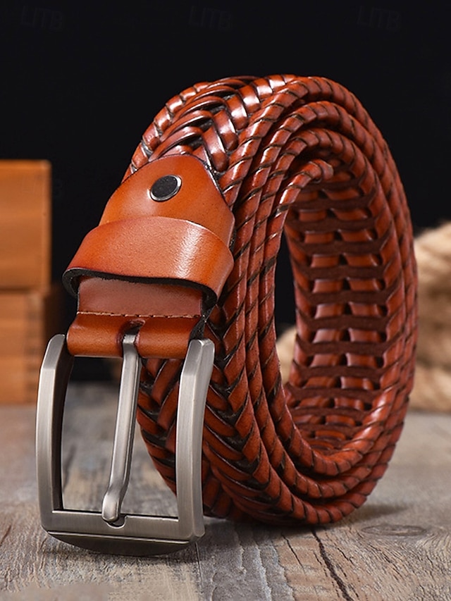  cintura intrecciata in vera pelle da uomo - design intrecciato vintage con fibbia in metallo, cintura elegante regolabile per abbigliamento casual, business e formale