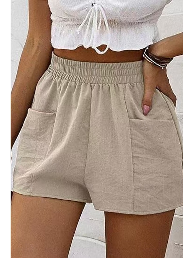  Femmes Short inspiré du lin Shorts Slacks Streetwear Occasionnel Court Naturel Uni Avec Poches Taille Élastique Extérieur Confortable Sortir Décontracté Quotidien riz blanc Vert Véronèse gris foncé