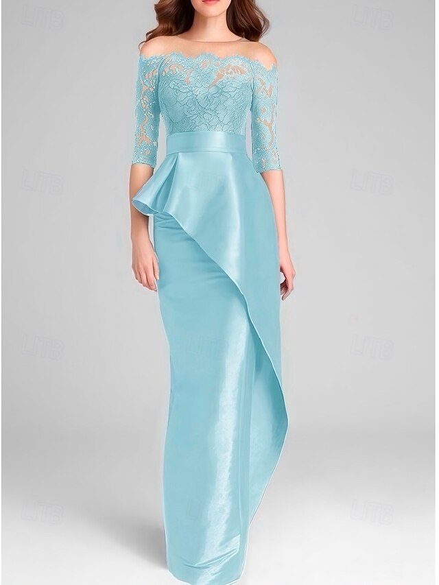 Mermaid Short Sleeve Floor Length Ruffled Mother of the Bride Dresses with Split Side