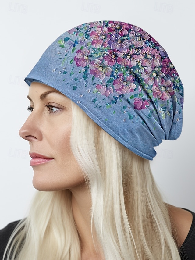  gorro leve e respirável para mulheres – boné folgado com estampa floral, chapéu elástico macio, pode ser usado como polaina de pescoço para uso casual, ao ar livre e quimio