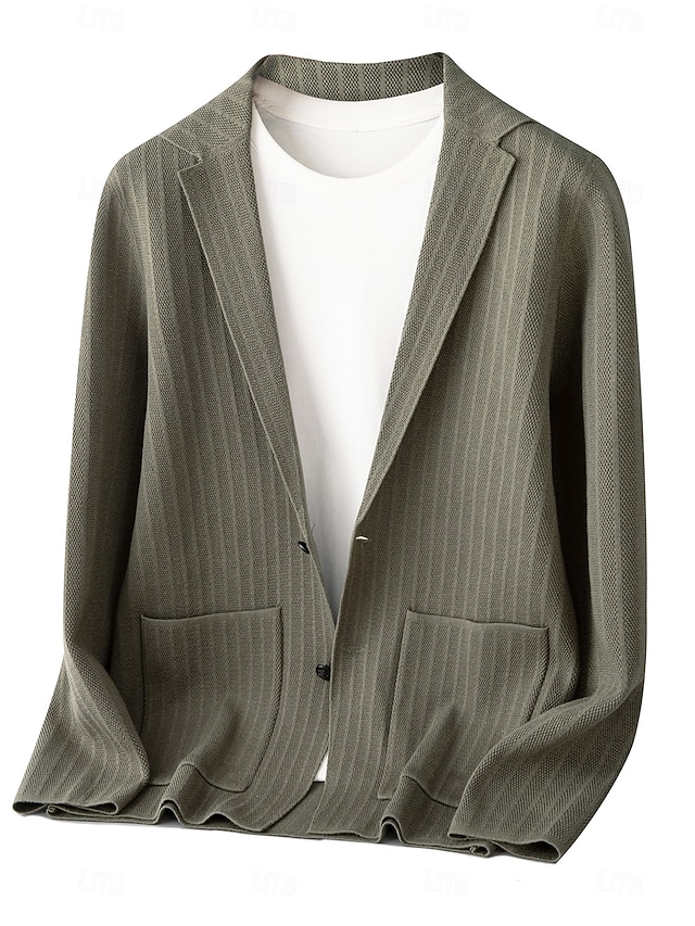  Męskie Marynarka Sweter płaszcz Szkoła Formalny Ślub Elegancja Ciepłe Wiosna Jesień Wełna Nylon Jednokolorowe Żakard Wiele kieszeni Wygodne Pojedynczy biust Dwuprzyciskowy Blezer Czarny Ciemnoszary