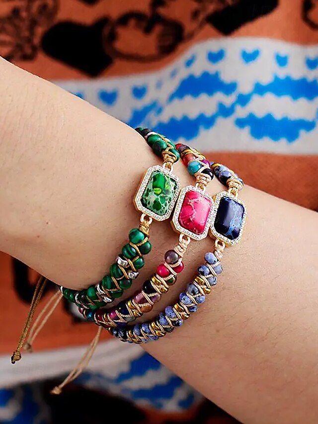  ręcznie robiona kolorowa bransoletka z naturalnych kamieni – boho koralikowa bransoletka z zawieszką z kryształków, regulowana biżuteria modowa dla kobiet, idealna na prezenty, imprezy i na co dzień
