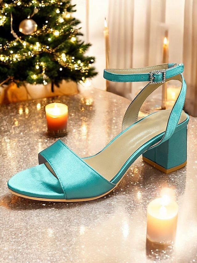  sandali con tacco a blocco in raso turchese con cinturino alla caviglia per donna - eleganti scarpe da sera e da matrimonio