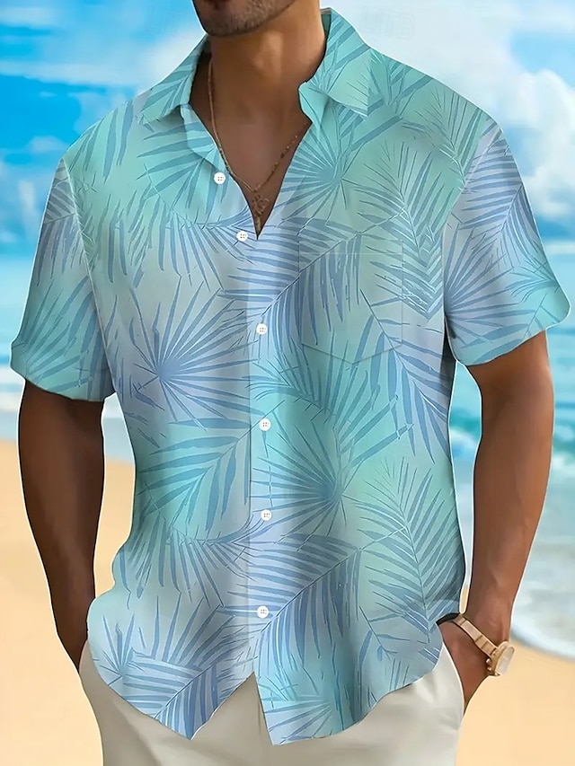  Homme Feuille de palmier Plantes tropicales Chemise hawaïenne Chemise boutonnée Manche Courte Hawaïen Station balnéaire Vacances Tenues de plage Eté Printemps Col rabattu chemises à col Une poche