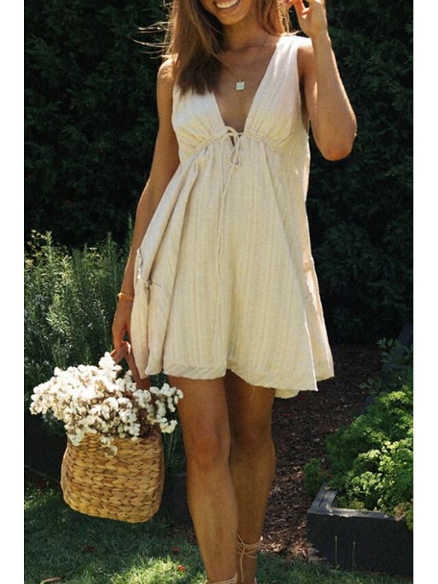 Damen Minikleid Weißes Kleid Abschlusskleid Mode Abschlussfeier Ausgehen Normale Passform Einfach Ärmellos V Ausschnitt Weiß Marineblau Aprikose Sommer