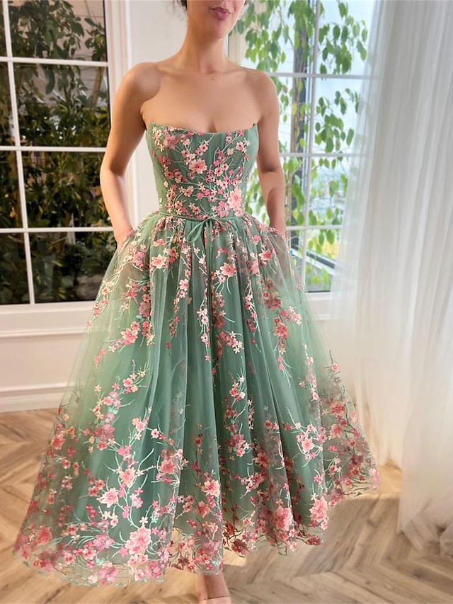  Abiti da cocktail a linea ad A abito elegante invitata matrimonio feste in satin a maniche lunghe con scollo a V e appliqué in pizzo floreale
