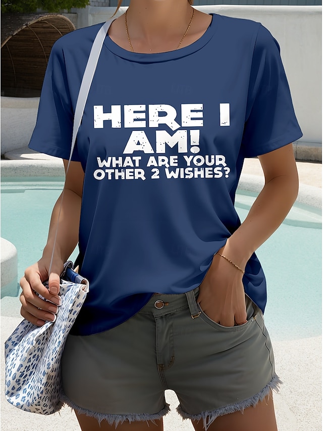  Femmes T-shirt Graphique Lettre Élégant Occasionnel Manche Courte Col rond Hauts Réguliers Quotidien Week-end Imprimé Noir Vert Véronèse bleu marine Été Printemps