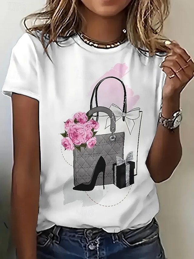  Pentru femei Tricou Topuri de vară Grafic Clasic Casual Manșon scurt Stil Nautic Crop Tops Zilnic Sfârșit de săptămână Imprimeu Curcubeu Vară Primăvară Toamnă