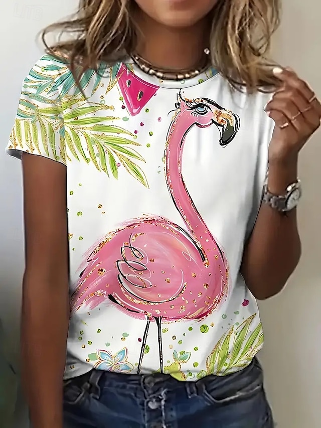  Dame T skjorte Sommertopper Grafisk Klassisk Fritid Kortermet Crew-hals Crop Tops Daglig Helg Trykt mønster Regnbue Sommer Vår Høst