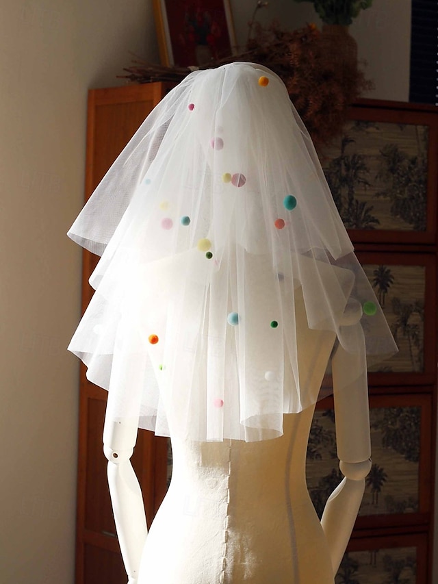  2 capas Estilo lindo / Elegante Velos de Boda Hasta el codo con Lazo de Cinta / Color Puro / Recortado 31,5 en el (80 cm) Tul