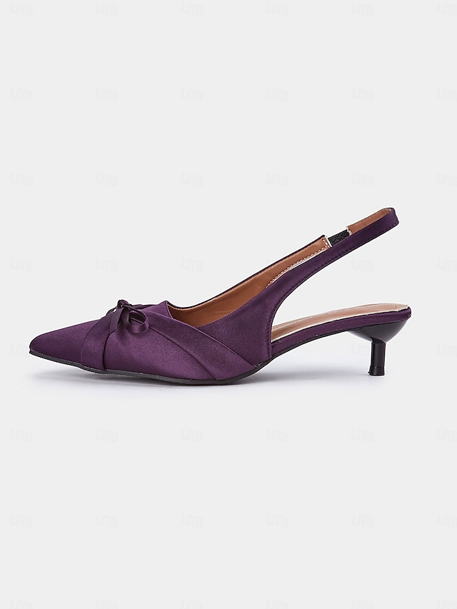  Women's Purple Satin Bow Slingback Kitten Heels – Stylish Evening & Romantic Date Shoes