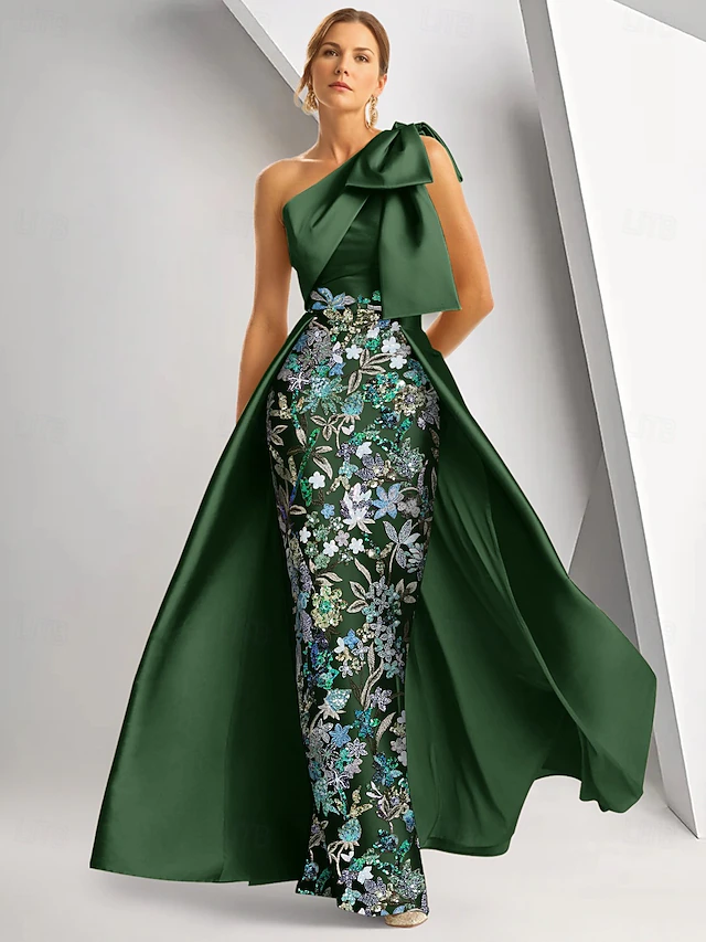 Sleeveless One Shoulder Plain Bow Satin A-Line Evening Gown main image 0