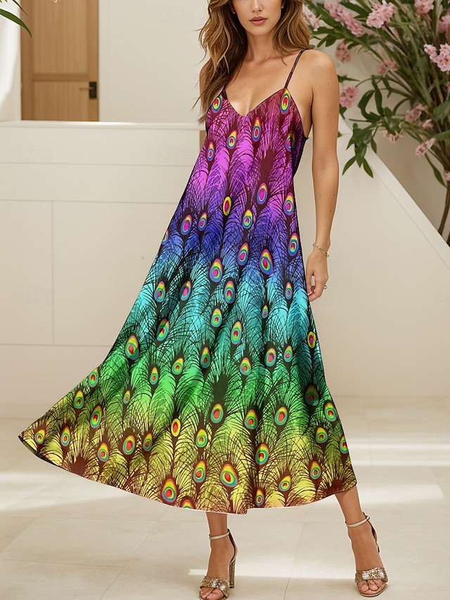  Pentru femei Rochie Maxi Rochie A line Rochie de vară Rochie Slip Vacanță Casual Fit regulat Ombre Grafic Fără manșon În V Curcubeu Vară Primăvară