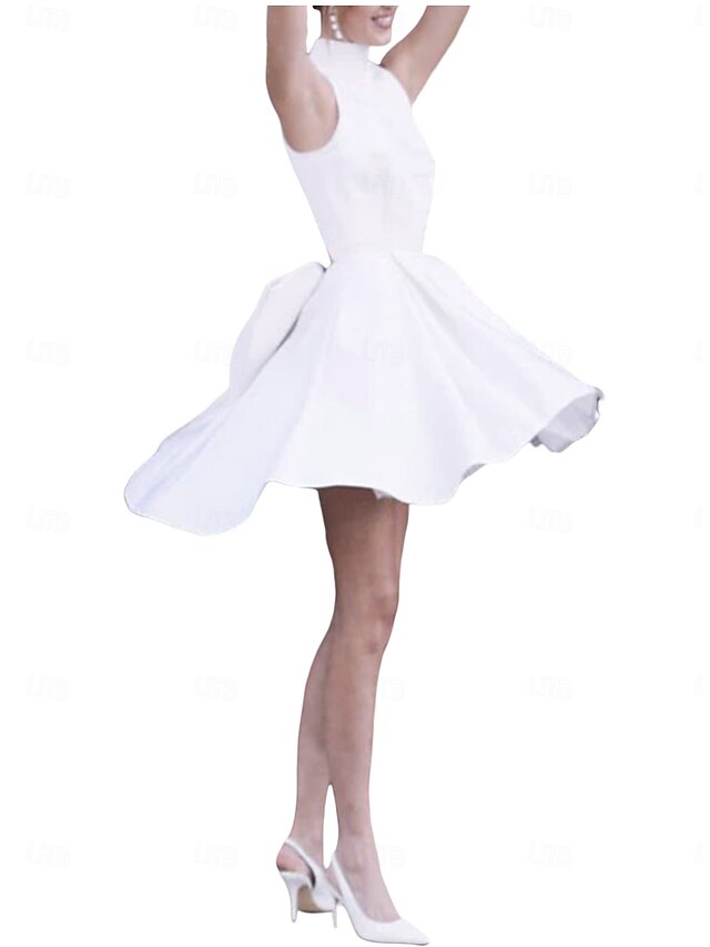 Engagement Little Graduation  Sweetheart Sleeveless White Dresses Wedding Dresses A-LineMini Satin Bridal Gowns With Pleats Ruched