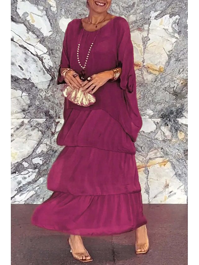 Women's Midi Dress Casual Dress Cocktail Dress Wedding Guest Dress Chiffon Dress Fashion Batwing Sleeve Outdoor Vacation Weekend Regular Fit Plain Flower Half Sleeve Crew Neck Red Green Gray Summer3