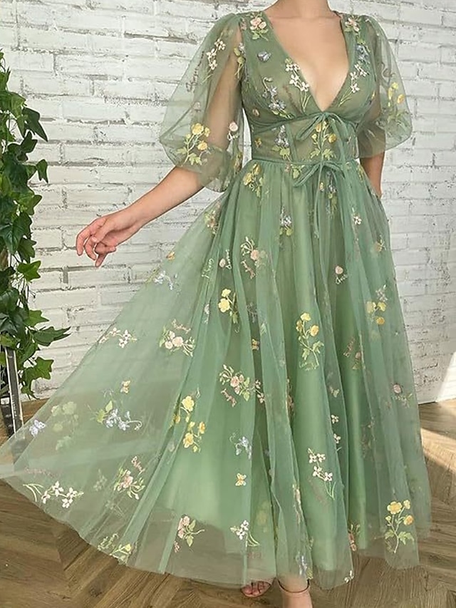  Šaty plesová toaleta elegantní šaty večerní párty do podlahy bez rukávů V-krk krajka bez zad s květinovým potiskem