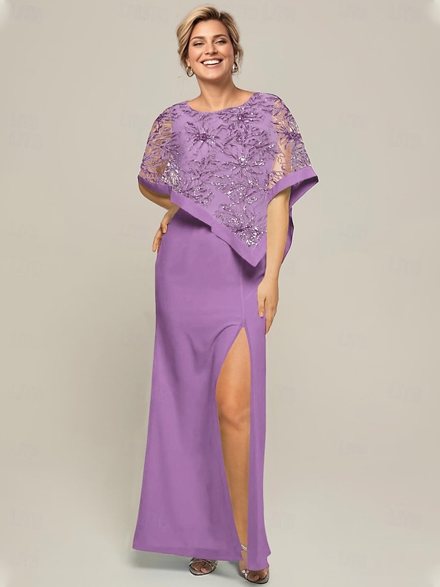  Meerjungfrau / Trompete Mutter der Braut Kleid elegant funkeln&Glanz Juwel Hals Sweep / Pinsel Schleppe Chiffon Pailletten lange Ärmel mit Pailletten 2025