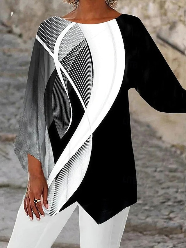  Dámské Halenka Grafika Geometrický stylové Plážový styl 3/4 délka rukávu Tričkový Běžné topy Denní Tisk Černá Světlá růžová Vodní modrá Trávová zelená Jaro Podzim