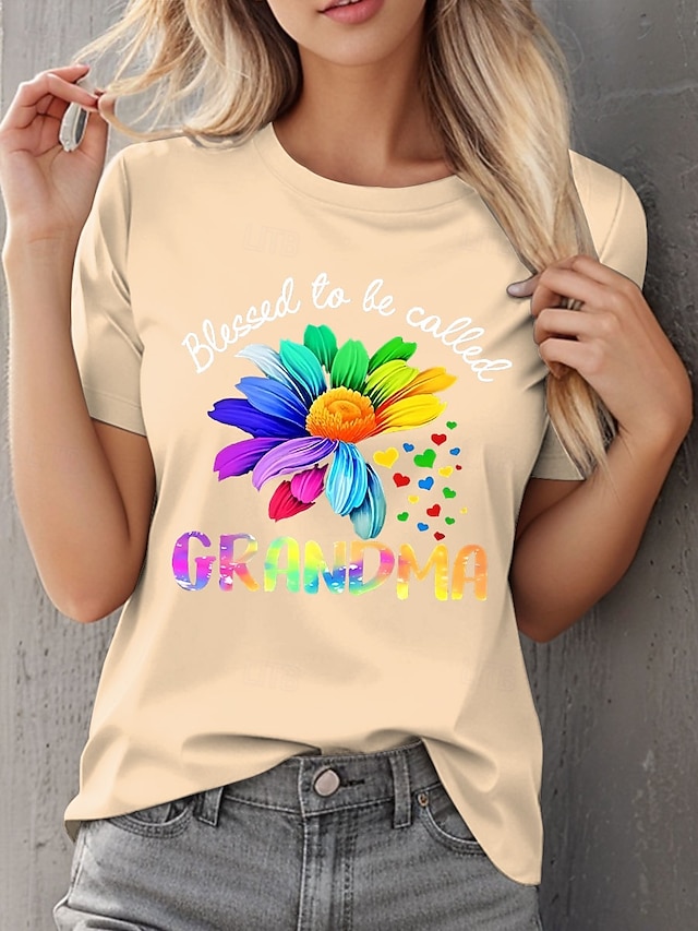  Festa della mamma Per donna Maglietta Floreale Grafico Lettera Casual Manica Corta Girocollo Top Regolari Quotidiano Stampato Rosa Viola Bianco sporco Estate
