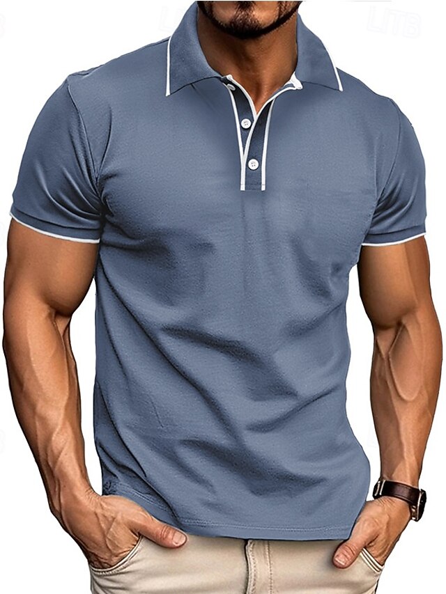  Bărbați Cămașă de golf Tricouri polo de golf Muncă Casual Rever Manșon scurt De Bază Modern Bloc Culoare Peteci Nasturi Primavara vara Fit regulat Maro Închis Negru Alb Vișiniu Bleumarin Verde Militar