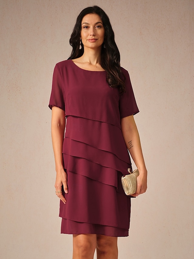  Pentru femei Rochie de lucru Rochie teacă Rochii din Șifon Modă Rochii Midi Multistratificat Stil Nautic Manșon scurt Simplu Potrivire Largă Roșu Vin Albastru piscină Trifoi Vară Primăvară S M L XL
