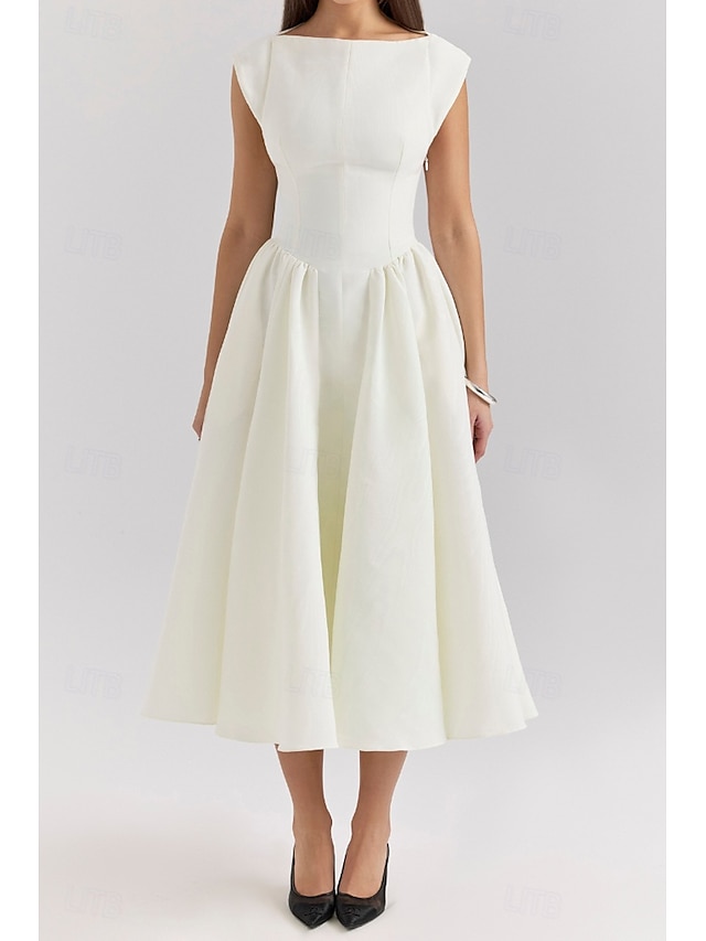  Per donna Abito Midi Abito Bianco Moda Moderno Compleanno Laurea Data Vestibilità regolare Semplice Senza Maniche Girocollo Nero Grigio chiaro Beige Estate