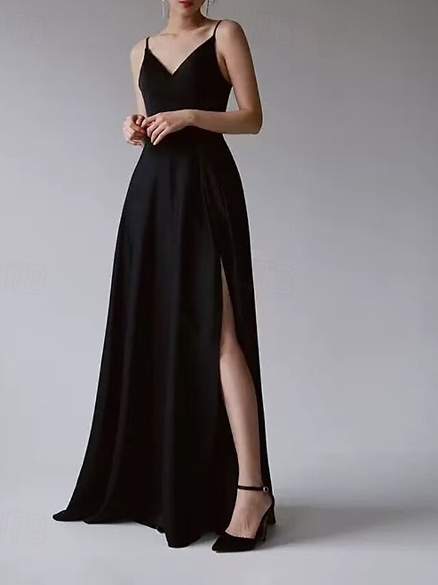  Rochie de Seară A-Line Rochie Elegantă pentru Petrecere de Seară Lungime până la Pământ Fără Mânecă Decolteu în V Bumbac Fără Spate cu Fisură Mâneci Sifonate