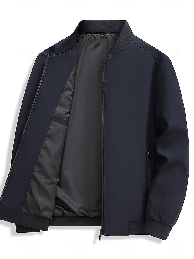 Homme Veste Légère Entraînement Extérieur Coupe-vent Zip Up Avec Poches Printemps Automne Couleur Unie Élégant Vacances Col montant Noir Rouge foncé bleu marine Kaki Veste