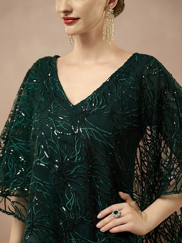  Dámské Délka čaje Formální šaty Áčkové šaty Plášťové šaty Elegantní Svatební Svatební host Koktejlový večírek Běžný Bez vzoru Poloviční rukáv Do V Tmavě zelená Léto Jaro Podzim
