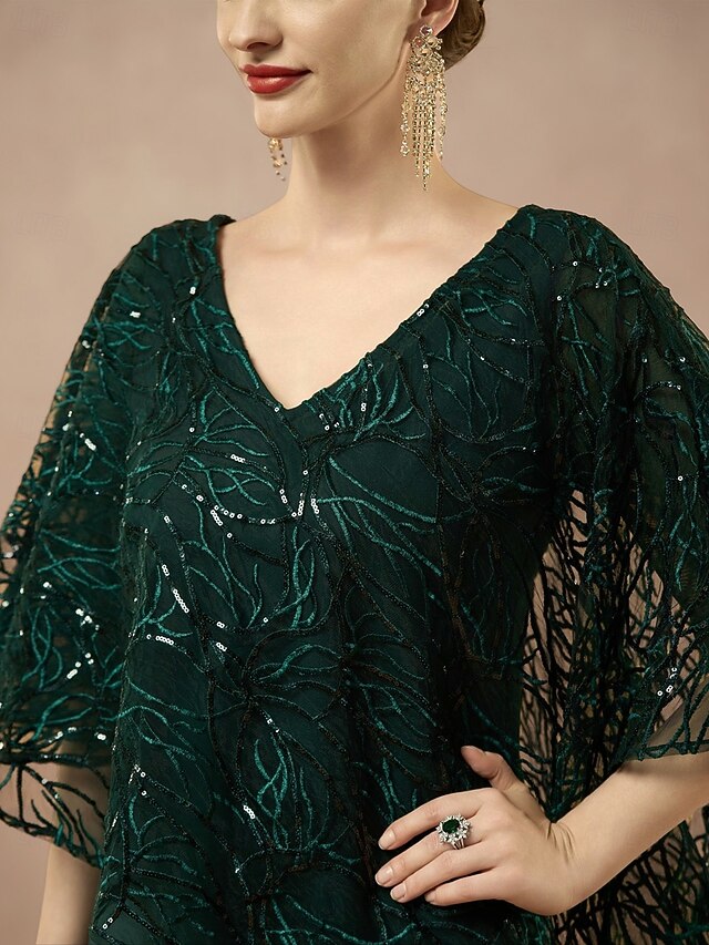 Cap Sleeve V-neck Lace Embellished Top A-Line Formal Dress Mint Green main image 0