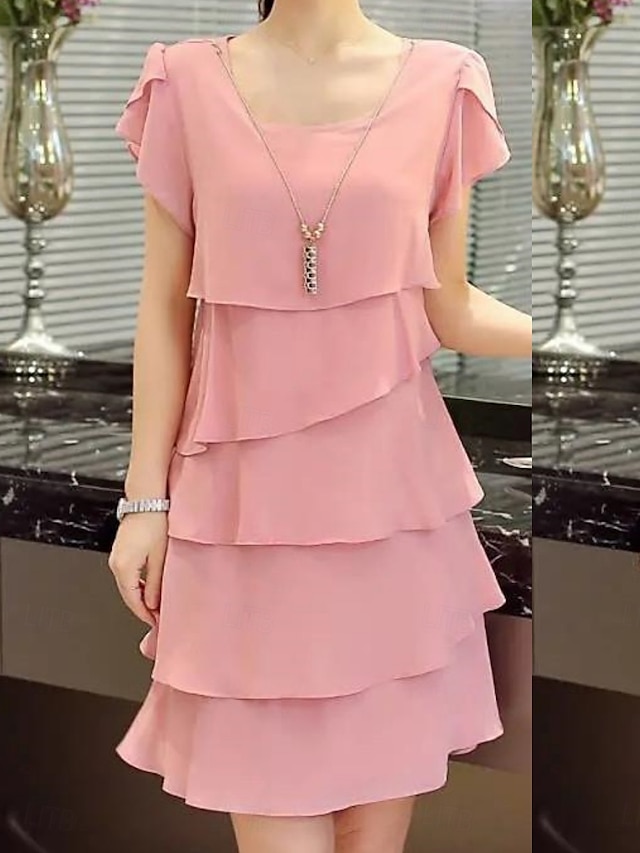  Vestido Mini Feminino Vestidos de Trabalho Vestido Formal Convidada de Casamento Festa da Noite Ajuste Regular Gráfico Manga Curta Gola Redonda Preto Rosa Vermelho Vinho Verão