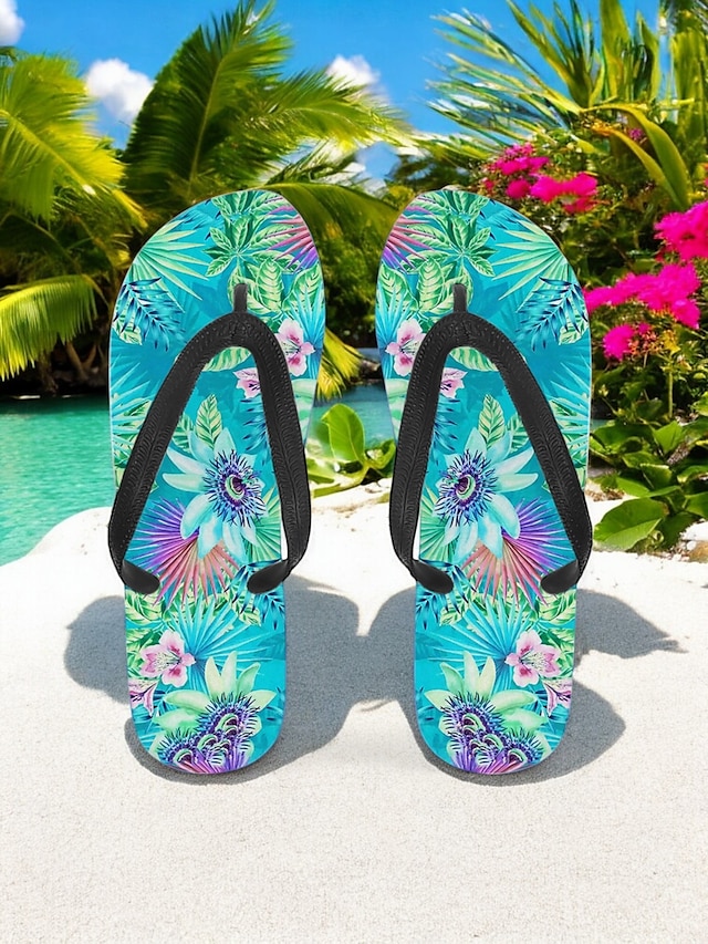  Bunte Flip-Flops mit Blumenmuster für Damen – lebendige Strandsandalen im Bohème-Stil für den Sommer am Pool und im Resort