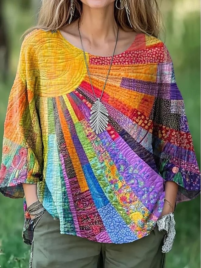  Koszula damska bluzka ombre tie dye stylowa casualowa lenopodobna krótki rękaw okrągły dekolt regularne topy codzienne urlopowe lenopodobne na plażę nadruk żółty różowy fioletowy