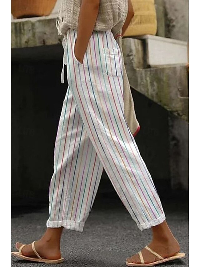 Women's Linen-feel Pants Slacks Summer Pants Streetwear Casual Full ...