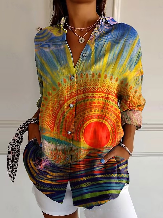  Per donna Camicia Floreale Casual Manica Lunga Colletto a Camicia Top Regolari Lavoro Quotidiano Bottoni Stampato Bianco Giallo Rosa Rosso Blu Primavera Autunno Inverno
