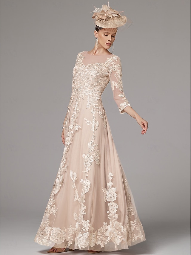 Light Coral Off Shoulder Sleeveless Floral Beaded A-Line Mother of the Bride Dress