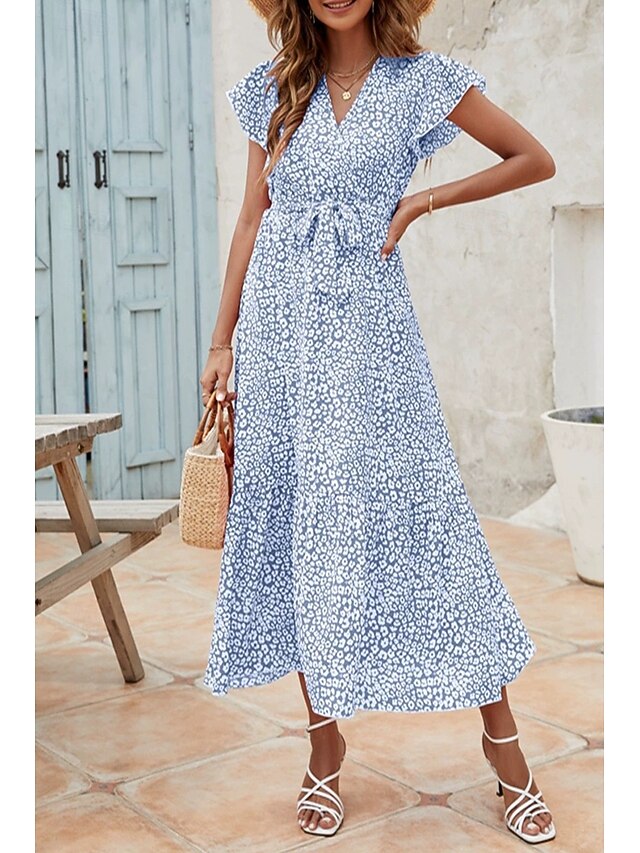 Women's Midi Dress Floral Dress Print Dress Modern Outdoor Holiday Weekend Regular Fit Flower Short Sleeve V Neck Black Wine Light Blue Summer4