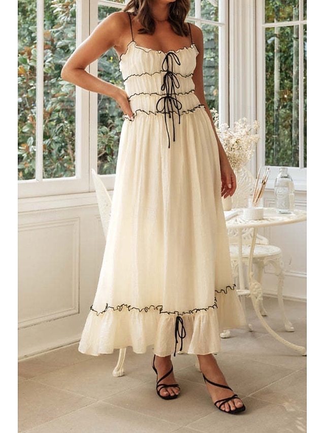  Damen Midikleid Weißes Kleid Unterkleid Mode Abschlussfeier Date Ausgehen Normale Passform Einfach Ärmellos Spaghettiträger Weiß Gelb Sommer