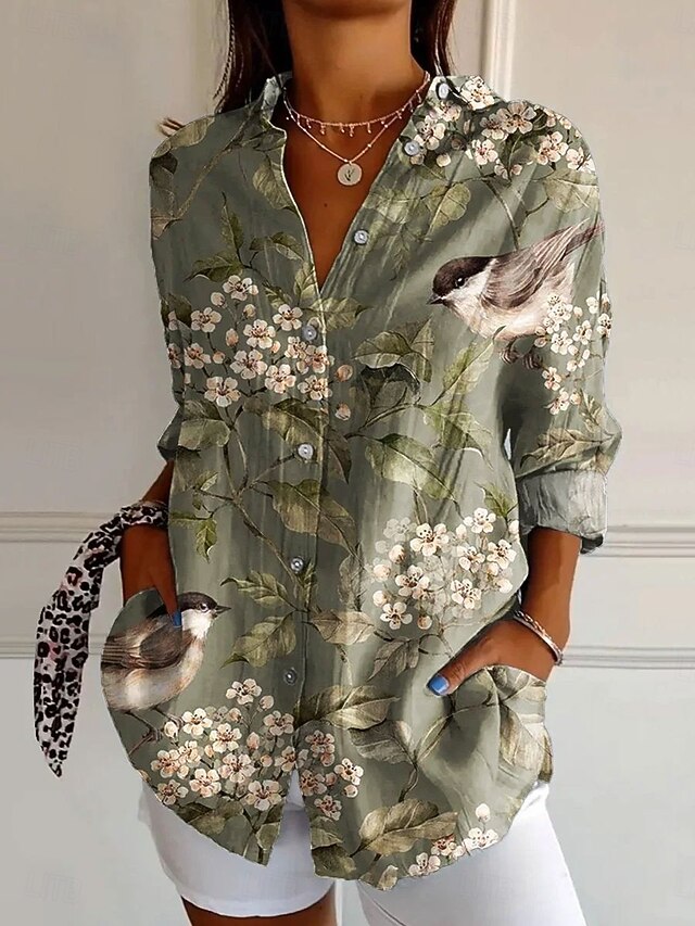 Women's Shirt Button Down Tunic Shirt Collar Long Sleeve Floral Graphic Casual Regular Tops Work Daily s Print Yellow Blue Green Spring Fall Winter4