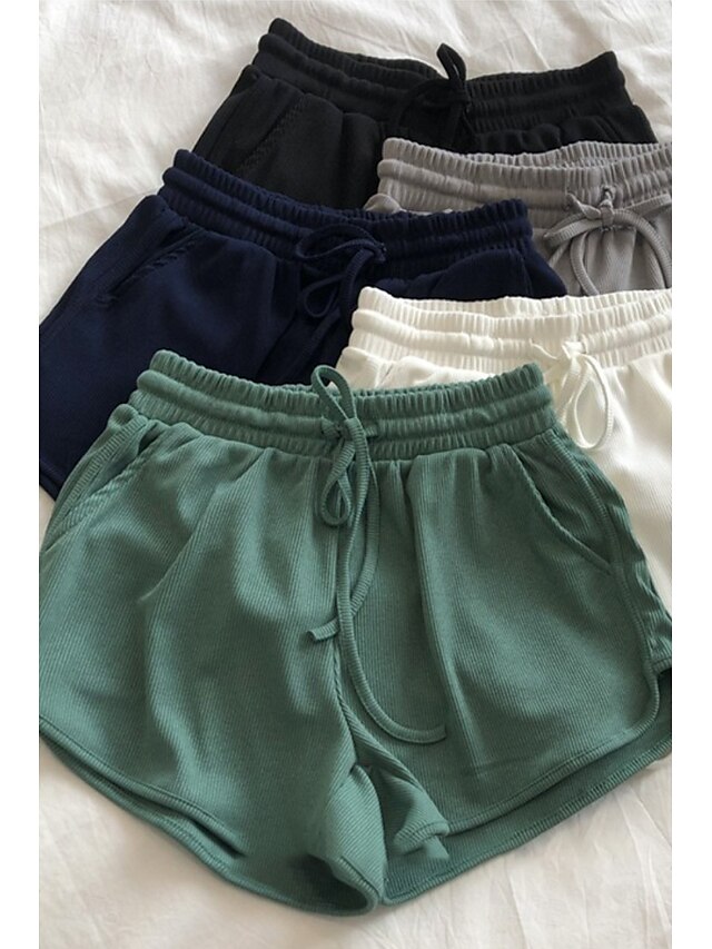  Women's Shorts Slacks Casual Short Natural Plain Pocket Elastic Drawstring Design Breathability Soft Micro-elastic Street Casual Grey Black White Dark Navy Summer Regular Fit