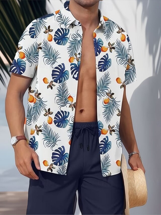  Per uomo Floreale Piante 2 pezzi Set di camicie Top estivi Manica Corta Pantaloni corti Collo ripiegato Casual Resort All'aperto Casuale Quotidiano Stampa 3D Estate Rosso rubino