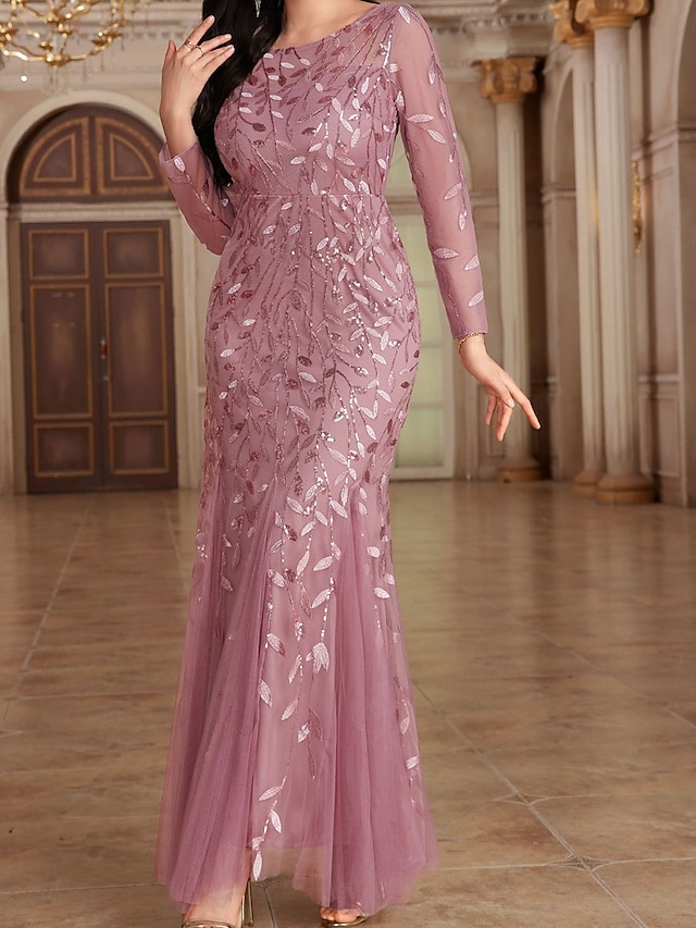  Kleid Mutter der Braut Kleid Elegant Party Rundhalsausschnitt Bodendland Polyester Langarm mit Stickerei 2025