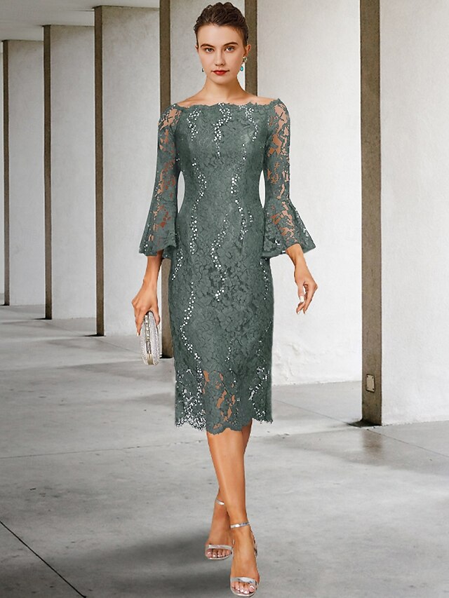 Lantern Sleeve Pleats Wedgewood V-Neck Mother Of The Bride Dress with Beading