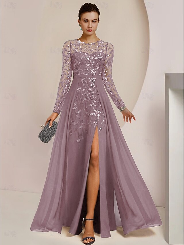 Elegant Plum Square Neck A-Line Chiffon Long Mother Of the Bride Dress main image 1