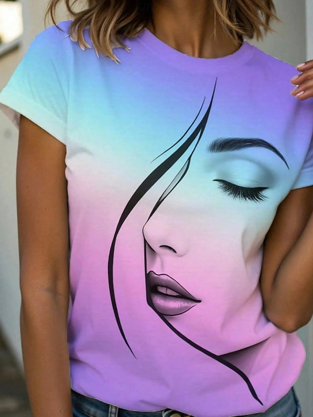  Per donna Maglietta Grafico Astratto Elegante Casual Manica Corta Girocollo Top Regolari Quotidiano Weekend Stampato Rosa Blu Viola Verde Estate Primavera