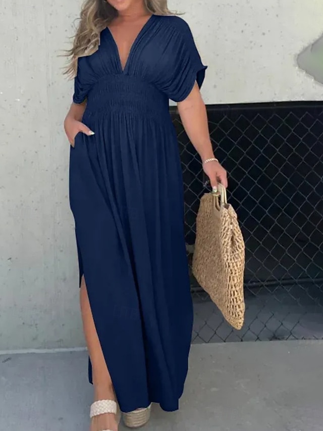  Pentru femei Rochie Lunga Rochie Maxi Rochie albă Rochie casual Rochie leagăn Rochie de vară Modă Modern Zilnic Concediu Plajă Fit regulat Simplu Manșon scurt În V Vișiniu Bleumarin Maro Caisă Vară