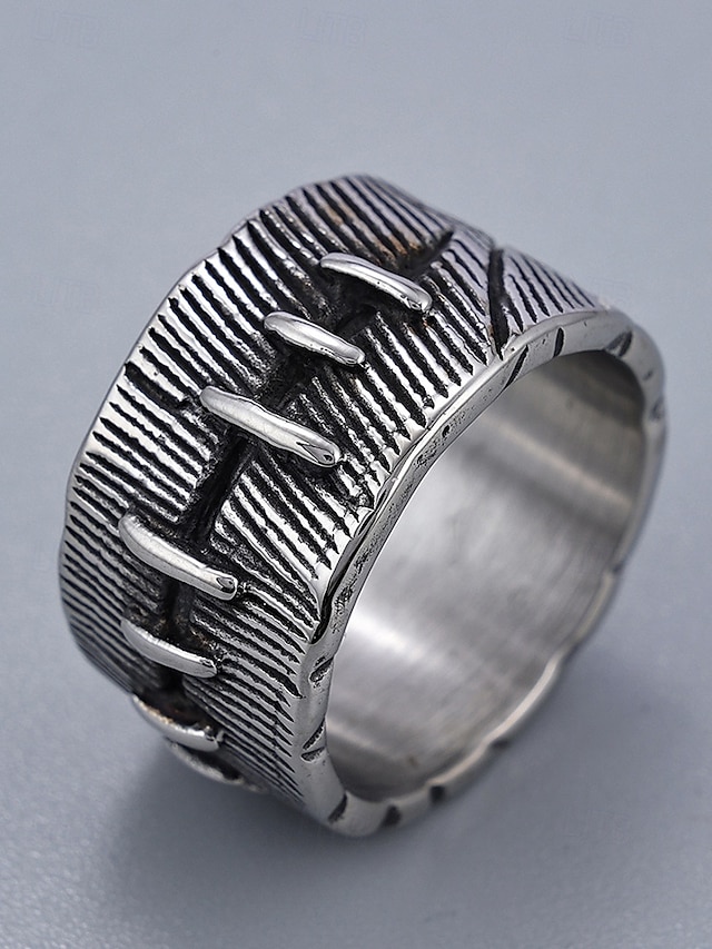  anello da uomo goth punk cucito - anello vintage in argento per motociclisti, rock e moda di Halloween