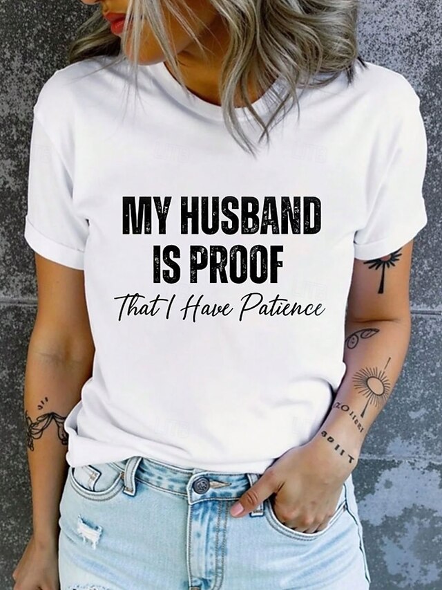 Women's Funny T Shirt Graphic Letter Stylish Casual Short Sleeve Round Neck Regular Tops Daily Weekend Print White Summer Spring3